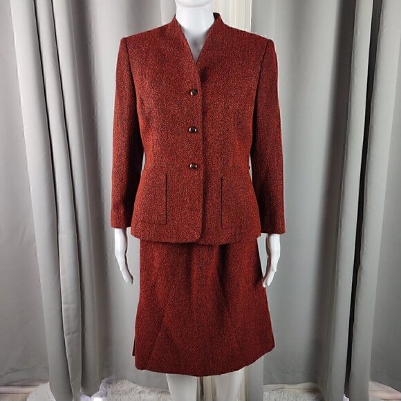 Kasper A.S.L. Red, Orange, Black, Petite Women's Skirt And Blazer Size 8P - Picture 1 of 16